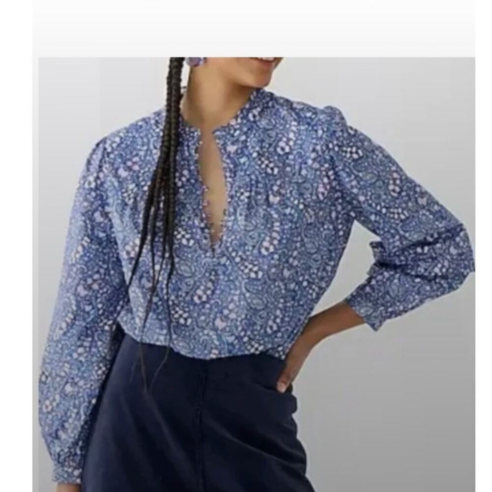 J Crew Button-Front Ruffleneck Popover In Liberty Bourton Bloom Fabric Medium